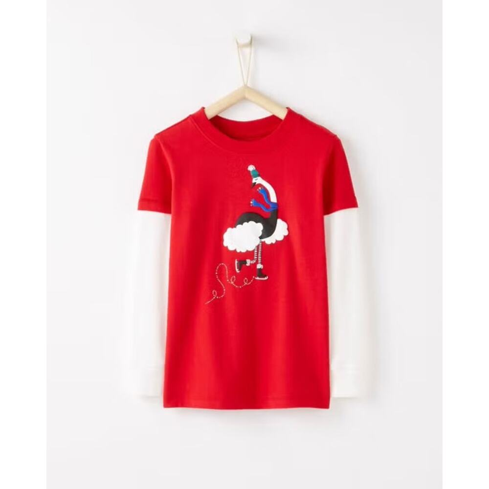 Hanna Andersson Girls Size 10 Arctic Critter Doublesleeve Art Tee Ice Skater Red